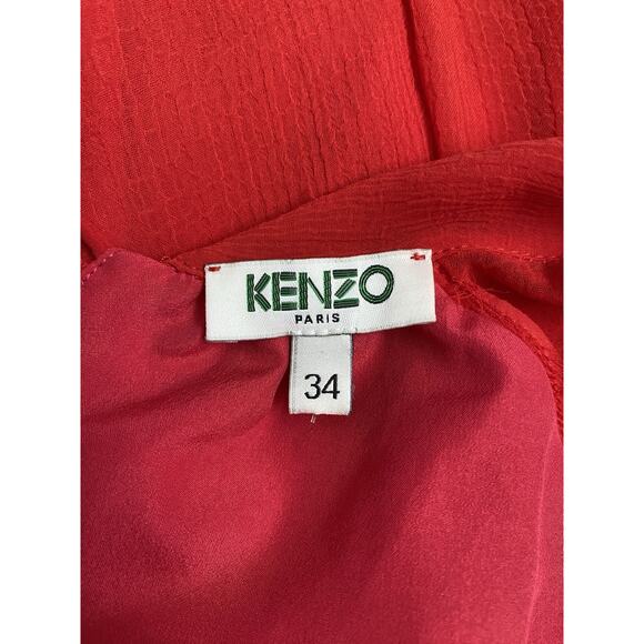 KENZO Red Flare A line Mini Dress Tunic Long Sleeve Neck Tie Crepe 34 XS - Picture 8 of 11